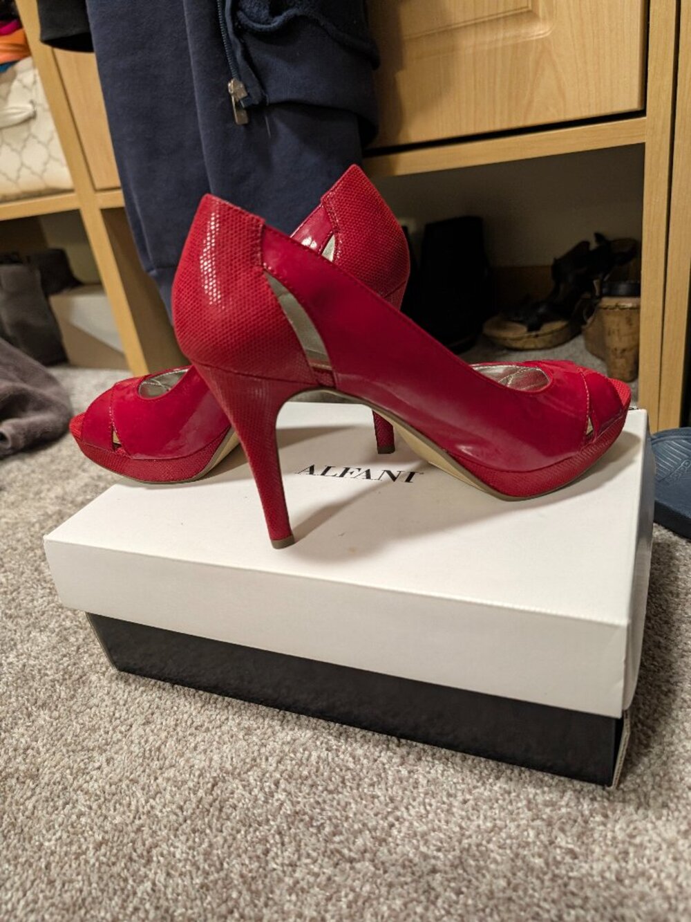 Brand New Alfani Red Peep-Toe Platform Heels size 6.5